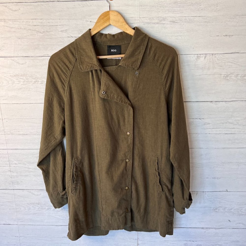 BDG Urban Outfitters Jacket Womens SZ S/P Khaki Olive Green Linen Blend Military - Picture 3 of 14